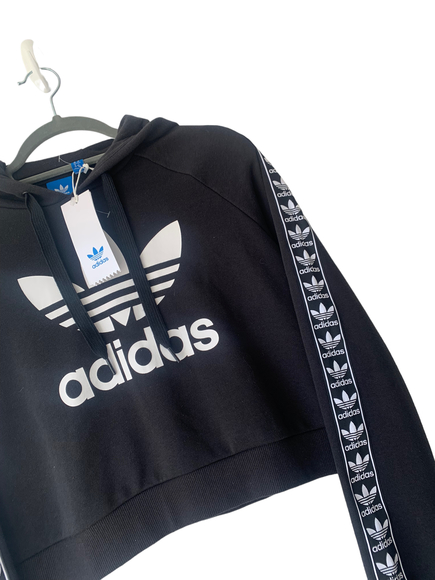 Adidas BNWT black ladies trefoil long sleeved cropped sweatshirt pullover hoodie - Picture 2 of 6